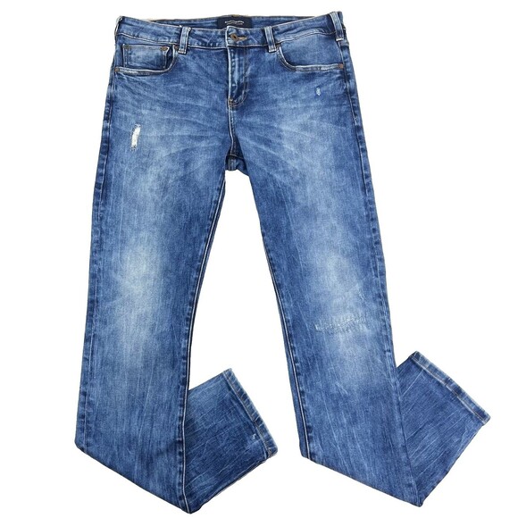 Scotch & Soda Mens SKIM Skinny W34xL32 Stretch Denim Pre Distressed Blue Jeans - Picture 1 of 14